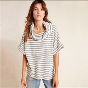 Anthro TLa Gray Striped Short Sleeve Slouchy Cowl Neck Top Sm
